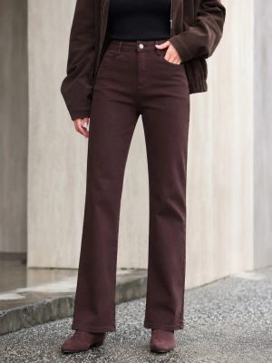 Vaqueros Mujer Rectos Color Marrón Chocolate Jeans Estilo Casual Chic