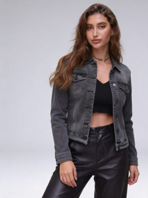 Chaqueta de mezclilla gris vaquera casual mujer tendencia